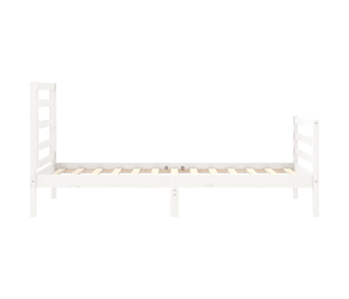 Estructura de cama individual con cabecero madera maciza blanco