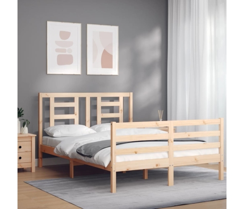 Estructura de cama de matrimonio con cabecero madera maciza