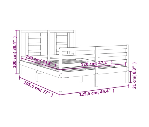 Estructura de cama de matrimonio con cabecero madera maciza