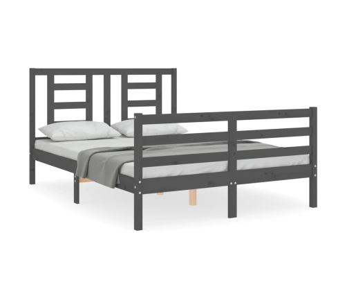 vidaXL Estructura cama de matrimonio con cabecero madera maciza gris