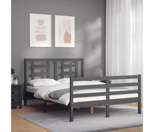 vidaXL Estructura cama de matrimonio con cabecero madera maciza gris