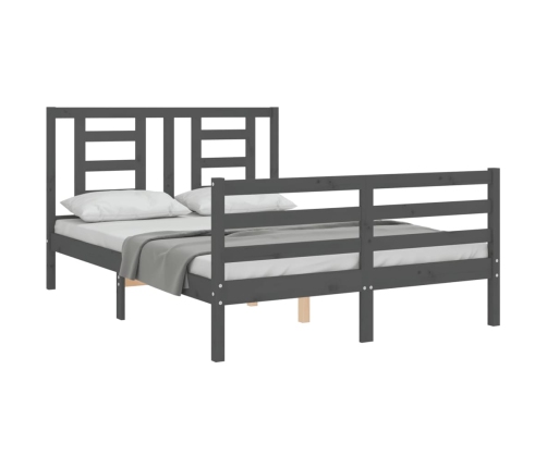 vidaXL Estructura cama de matrimonio con cabecero madera maciza gris