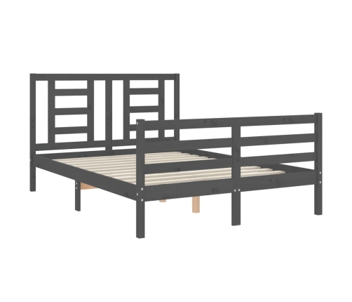 vidaXL Estructura cama de matrimonio con cabecero madera maciza gris