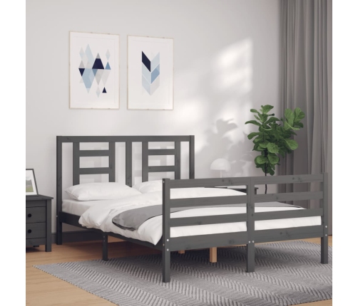 vidaXL Estructura cama de matrimonio con cabecero madera maciza gris