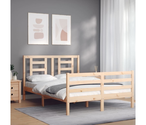 Estructura de cama con cabecero madera maciza 140x190 cm