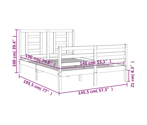 Estructura de cama con cabecero madera maciza 140x190 cm