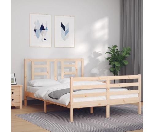 Estructura de cama con cabecero madera maciza 140x190 cm