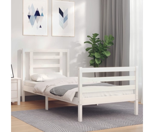 Estructura de cama con cabecero madera maciza blanco 100x200 cm