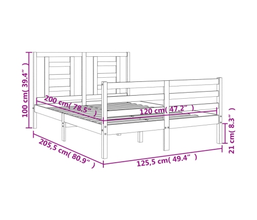 Estructura de cama con cabecero madera maciza blanco 120x200 cm