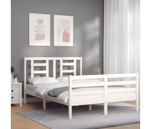 Estructura de cama con cabecero madera maciza blanco 120x200 cm