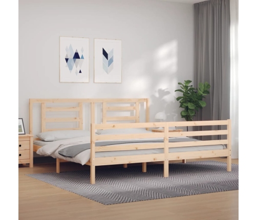 Estructura de cama de matrimonio con cabecero madera maciza