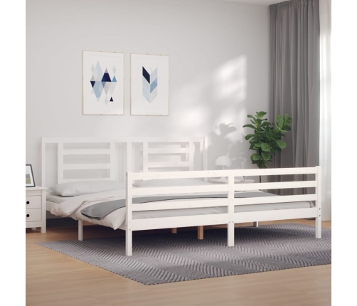 Estructura de cama con cabecero madera maciza blanco 200x200 cm