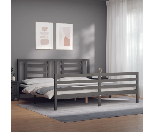 Estructura de cama con cabecero madera maciza gris 200x200 cm