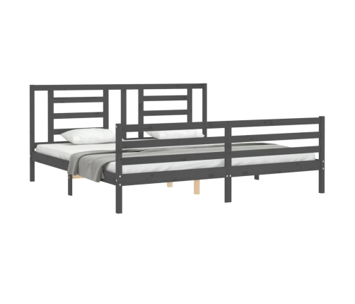 Estructura de cama con cabecero madera maciza gris 200x200 cm