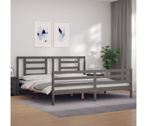 Estructura de cama con cabecero madera maciza gris 200x200 cm