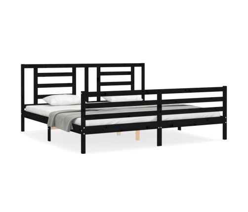 Estructura de cama con cabecero madera maciza negro 200x200 cm