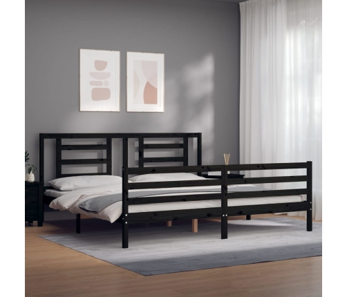 Estructura de cama con cabecero madera maciza negro 200x200 cm