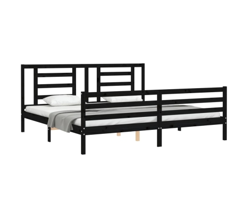 Estructura de cama con cabecero madera maciza negro 200x200 cm