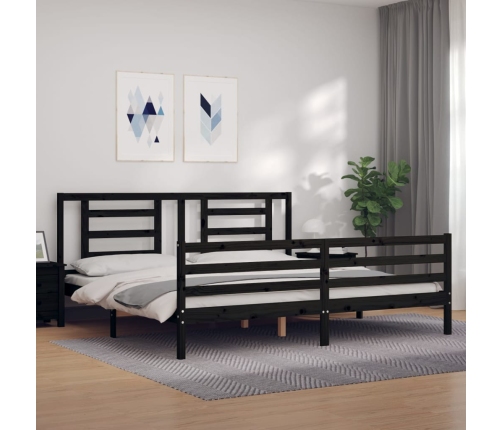 Estructura de cama con cabecero madera maciza negro 200x200 cm