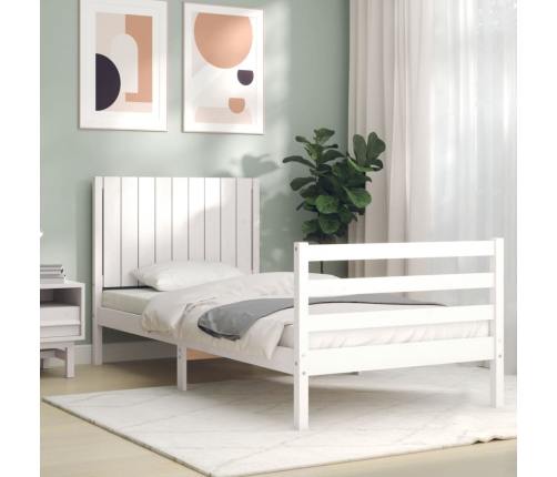 Estructura de cama con cabecero madera maciza blanco