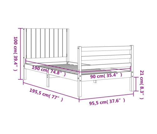 Estructura de cama con cabecero madera maciza blanco