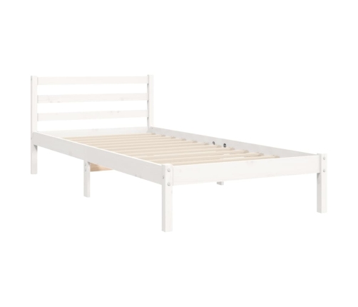 Estructura de cama con cabecero madera maciza blanco