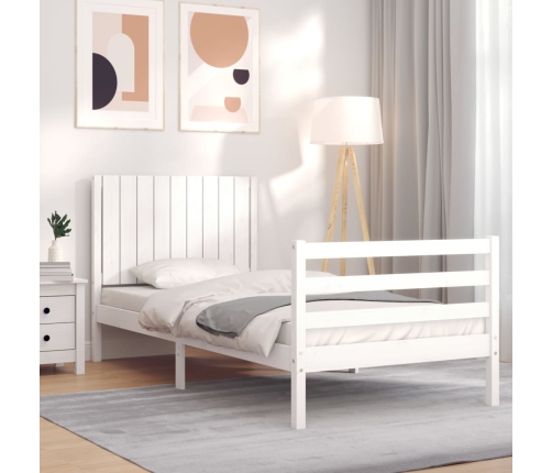 Estructura de cama con cabecero madera maciza blanco