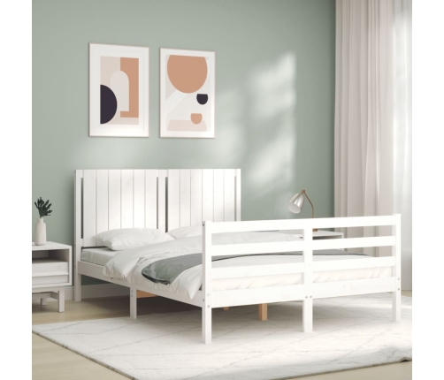 Estructura de cama con cabecero madera maciza blanco 140x190 cm