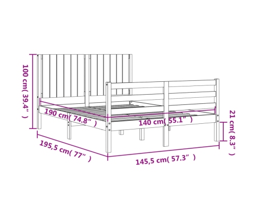 Estructura de cama con cabecero madera maciza blanco 140x190 cm