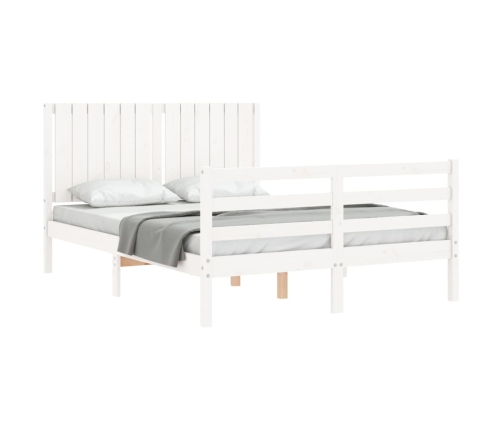 Estructura de cama con cabecero madera maciza blanco 140x190 cm