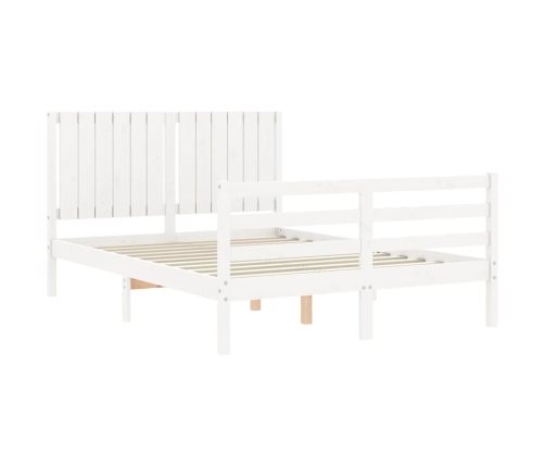 Estructura de cama con cabecero madera maciza blanco 140x190 cm