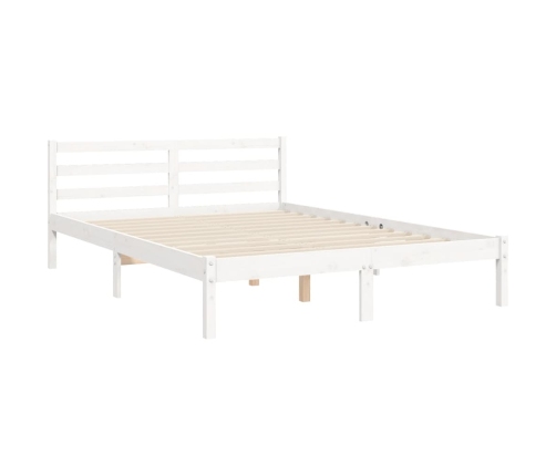 Estructura de cama con cabecero madera maciza blanco 140x190 cm