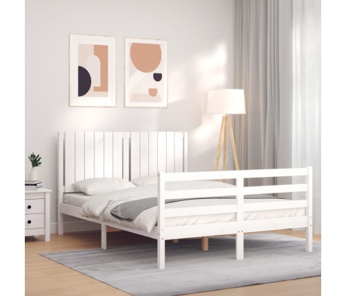 Estructura de cama con cabecero madera maciza blanco 140x190 cm