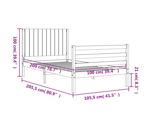 Estructura de cama con cabecero madera maciza 100x200 cm