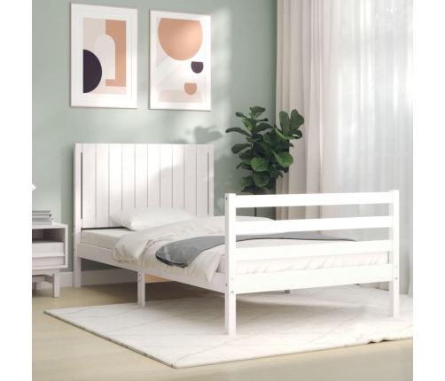 Estructura de cama con cabecero madera maciza blanco 100x200 cm