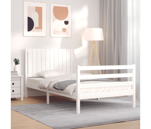 Estructura de cama con cabecero madera maciza blanco 100x200 cm