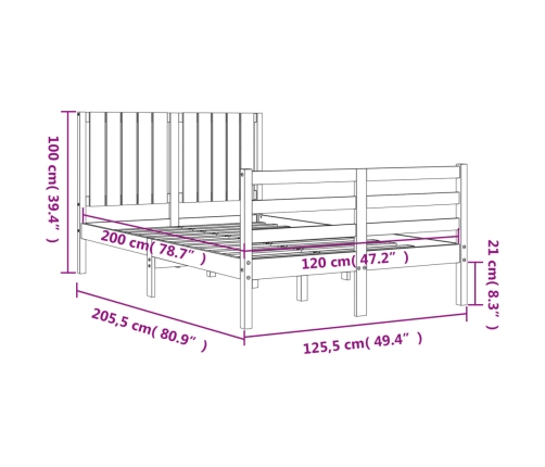 Estructura de cama con cabecero madera maciza 120x200 cm