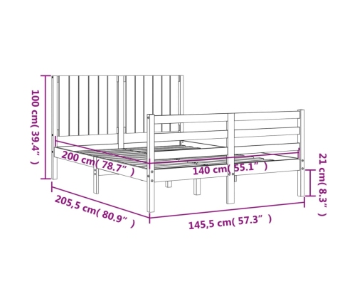 Estructura de cama con cabecero madera maciza blanco 140x200 cm