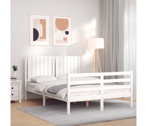 Estructura de cama con cabecero madera maciza blanco 140x200 cm