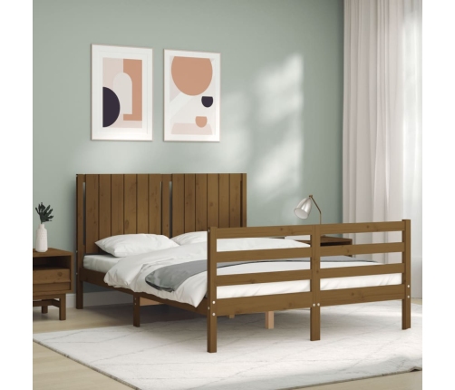 vidaXL Estructura cama y cabecero madera maciza marrón miel 140x200 cm