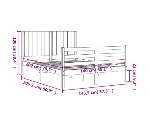 vidaXL Estructura cama y cabecero madera maciza marrón miel 140x200 cm