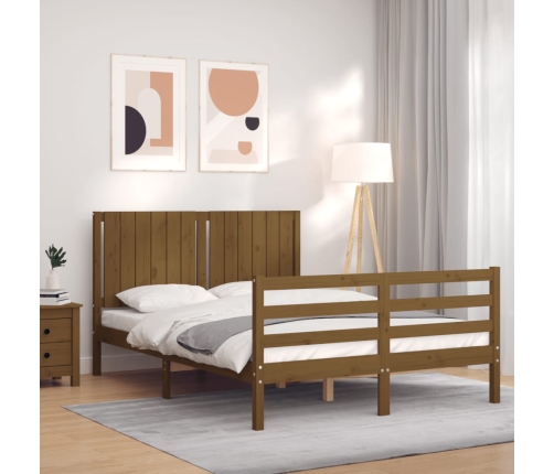 vidaXL Estructura cama y cabecero madera maciza marrón miel 140x200 cm