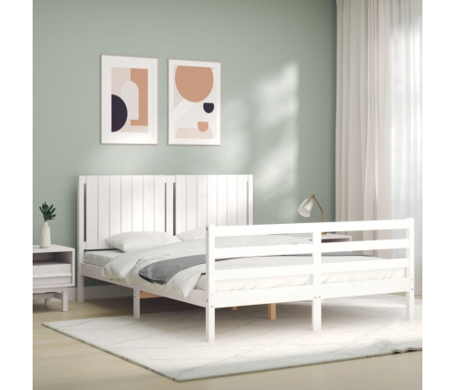 Estructura de cama con cabecero madera maciza blanco 160x200 cm