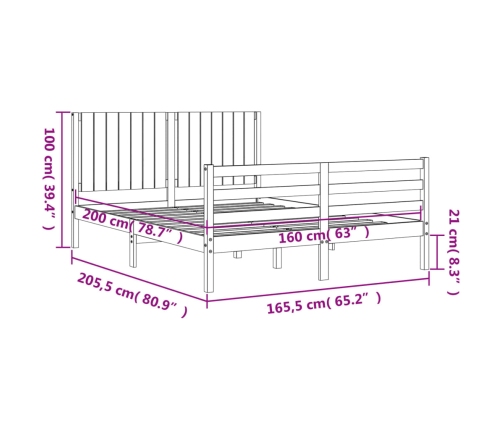 Estructura de cama con cabecero madera maciza blanco 160x200 cm