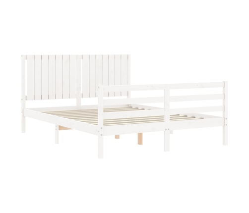 Estructura de cama con cabecero madera maciza blanco 160x200 cm