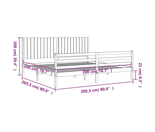 Estructura de cama con cabecero madera maciza 200x200 cm