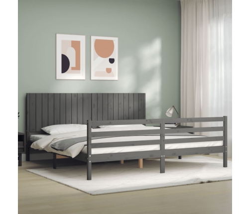 vidaXL Estructura de cama con cabecero madera maciza gris 200x200 cm