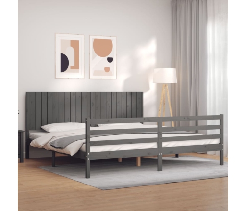 vidaXL Estructura de cama con cabecero madera maciza gris 200x200 cm