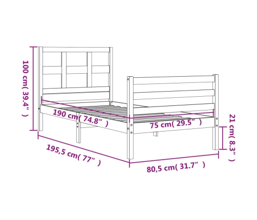 Estructura de cama individual con cabecero madera maciza blanco