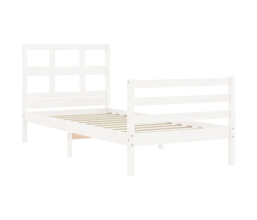 Estructura de cama individual con cabecero madera maciza blanco